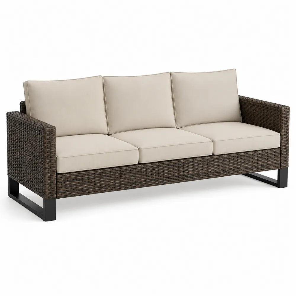 Gartensofa 3-Sitzer Rattan Aluminium Beige