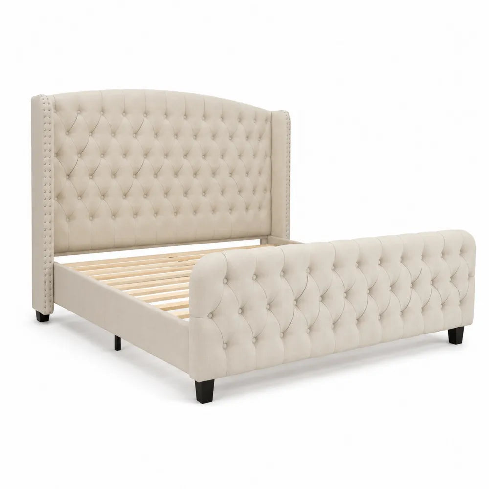 Polsterbett Beige Massivholz und Kunstleder 220x170 cm