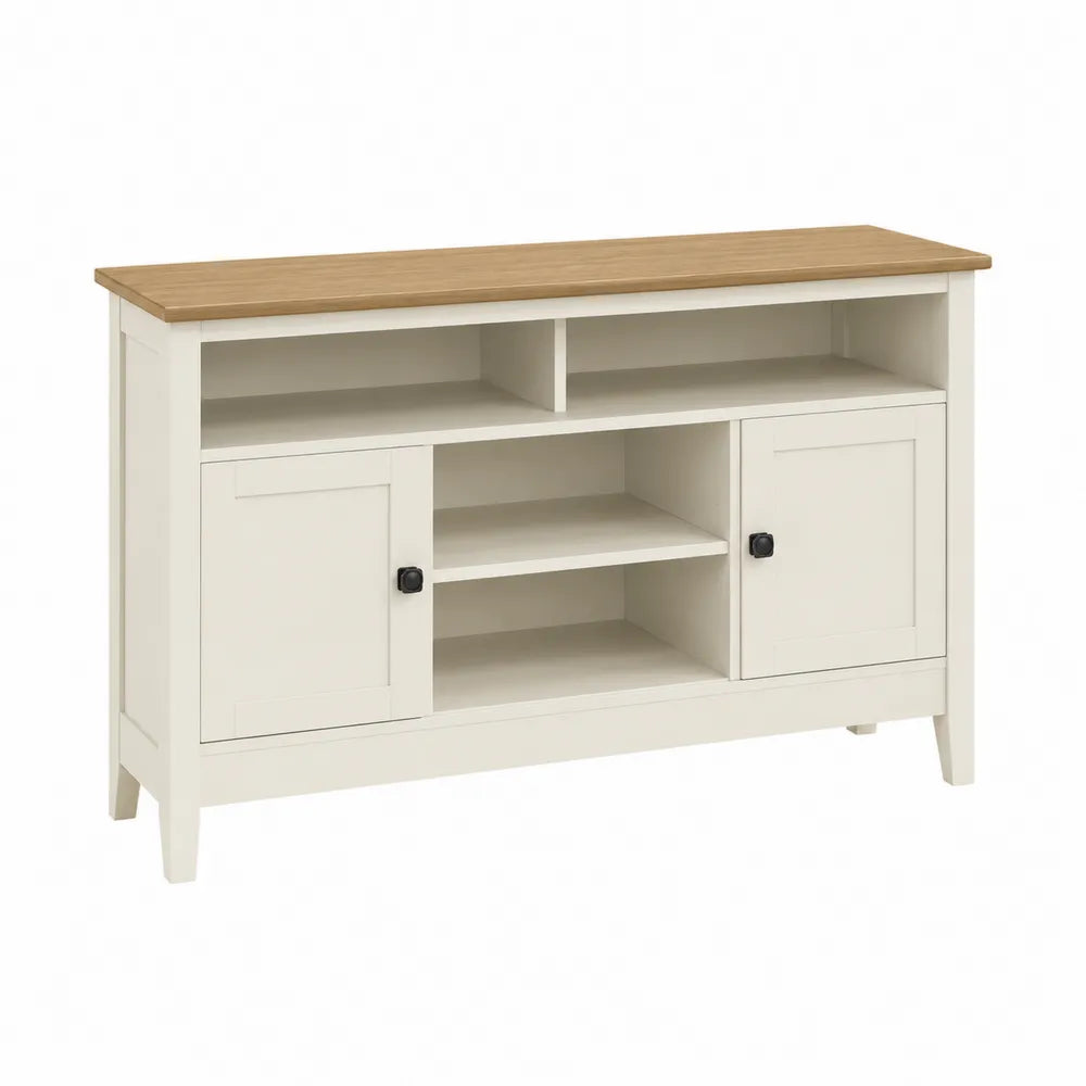 TV-Kommode Holzfurnier Weiß Eicheoptik 120x40x80cm mit Türen und Regalböden