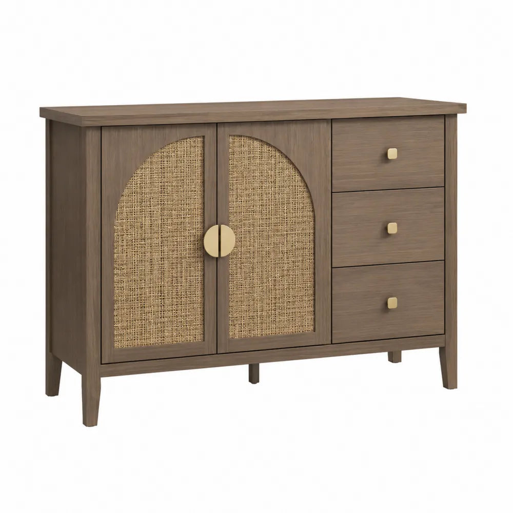 Sideboard aus Kiefernholz Braun mit Geflecht und Schubladen