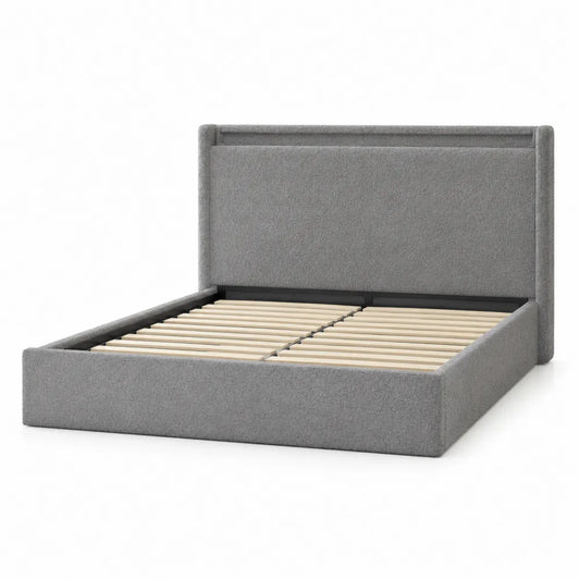 Polsterbett aus Massivholz mit grauem Polyesterbezug 200x180 cm