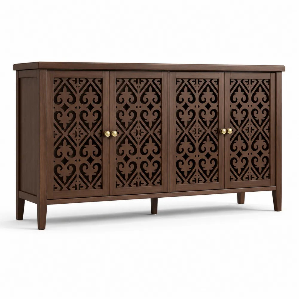 Holz-Sideboard Dunkelbraun mit geschnitzten Türen 160cm