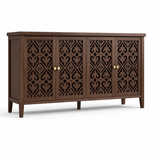 Holz-Sideboard Dunkelbraun mit geschnitzten Türen 160cm