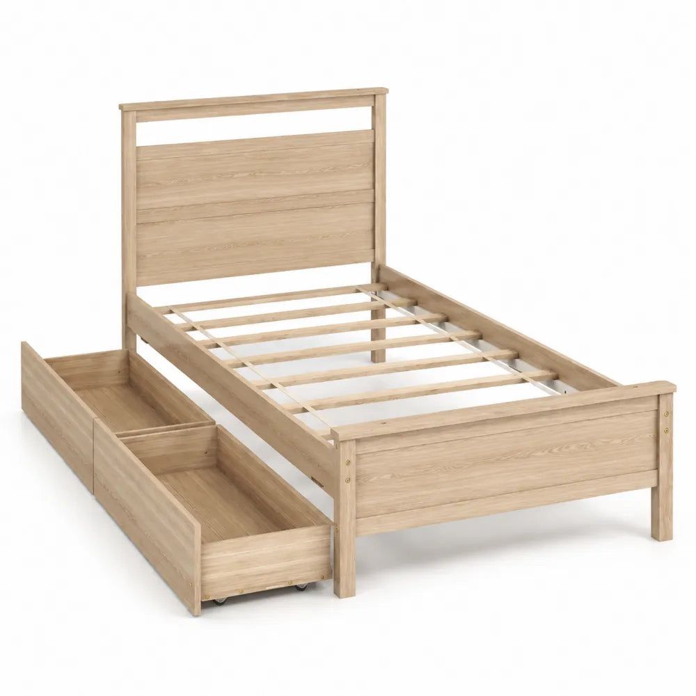 Holzbett mit Schubladen Natur Eiche 200x90 cm
