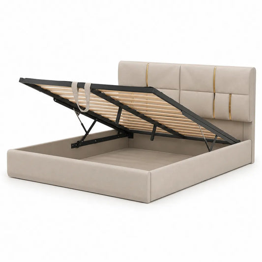 Beige Polsterbett mit Stauraum 200x180 cm