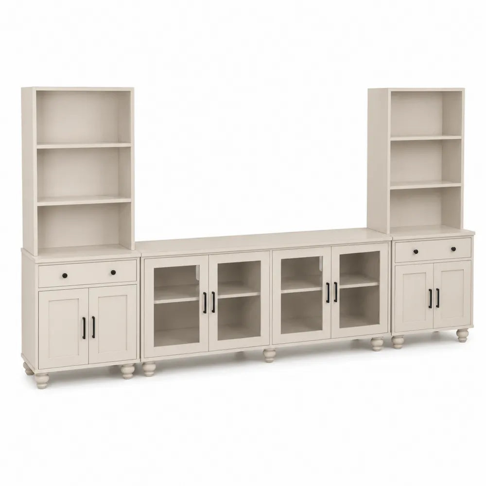 Wohnzimmer TV-Schrank Set MDF Weiß mit Bücherregal