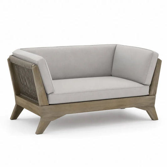 Gartensofa 2-Sitzer Teakholz Beige Polyesterkissen